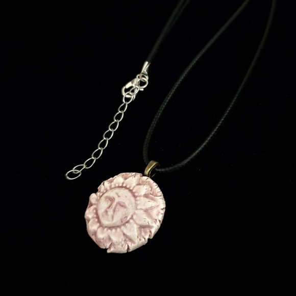 Handmade Ceramic Pink Sun Pendant Necklace, Sol Pendant - Picture 6 of 13